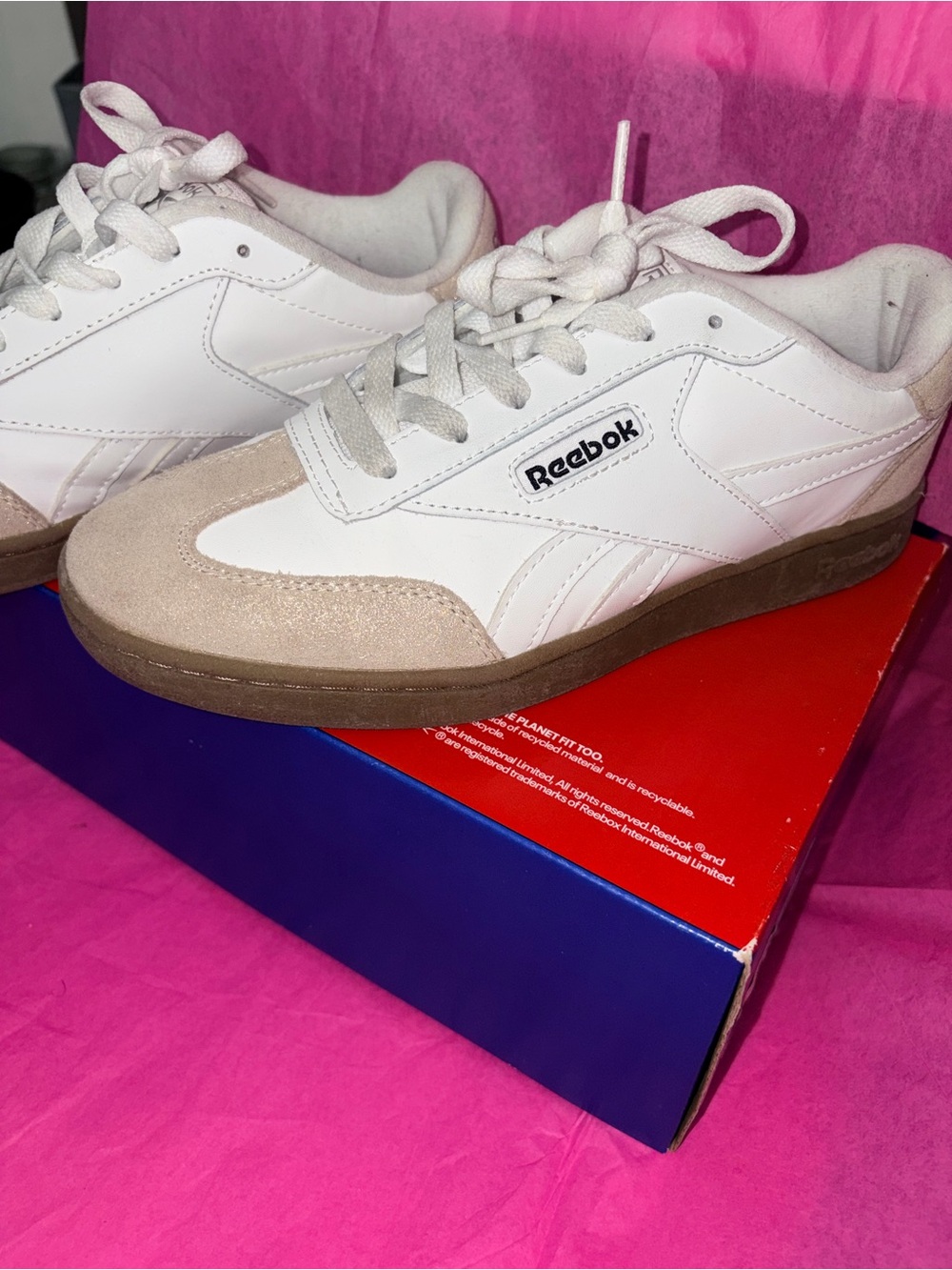 Reebok White and Tan Low-Top Sneakers